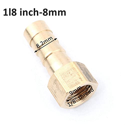 Lfang-Brass Hose Fitting 5pcs 1/8" Thread To 4/6/8/10/12mm Soft Hose Connector Garden Irrigation Adapter Aquarium Air Pump Line Fish Tank Hose Fittings, good wear resistance(Female 1l8 inch 8mm) - color: Female 1l8 Inch 8mm