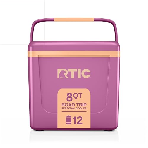 RTIC 8 QT Road Trip Personal Cooler, Small, Compact, Insulated, Portable Ice Chest Box for Food, Drink, Beverage, Beach, Camping, Picnic, Fishing, Boat, 12-Can Capacity - color: Orchid/Peach Tea