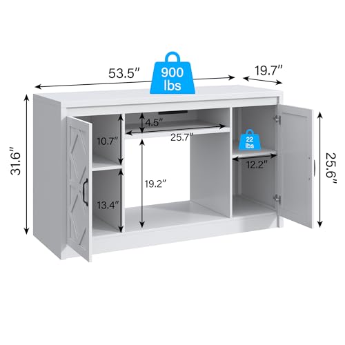 kepptory 55-90 Gallon Fish Tank Stand with Diamond Doors & Power Outlet, Heavy Duty Aquarium Stand with Cabinet Storage for Fish Tank, Turtle Tank Reptile Terrarium, 900LBS Capacity(White) - color: White, size: 53.5"L x 19.7"W x 31.6"H