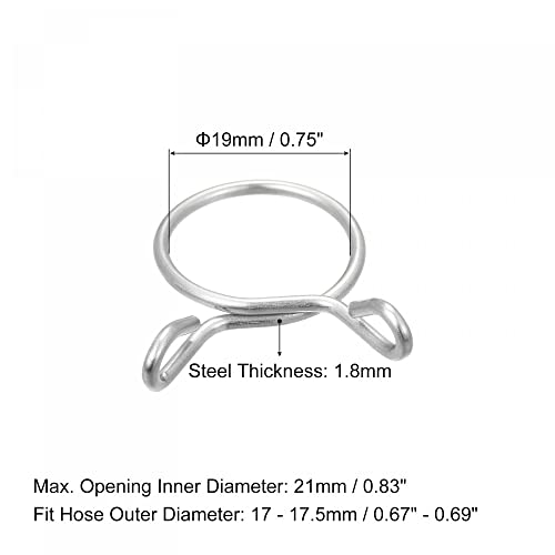 uxcell Fuel Line Hose Clips, 20pcs 19mm ID Fit 20.5-21mm OD Hose 304 Stainless Steel Water Pipe Air Tubing Spring Hose Clamps for Motorcycle Scooter - size: 19mm