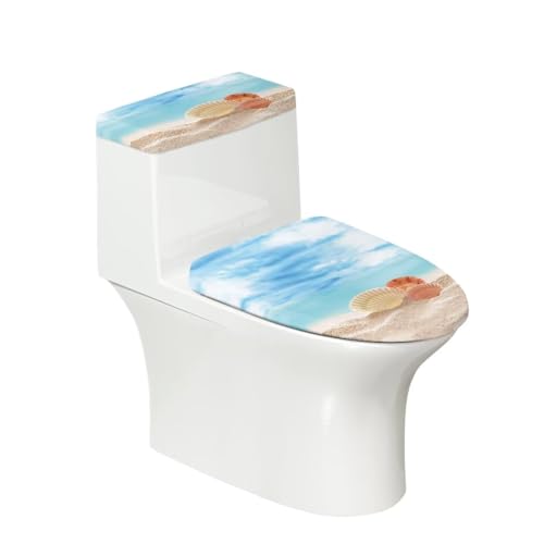 Toilet Seat Lid Cover Pack of 2, for Home Indoor Bathroom Decor, Toilet Tank Lid Cover Replacement with Stretch Edges Fits for Most Toilet Tanks & Lids, Sand Beach Seashell - color: Sand Beach Seashell