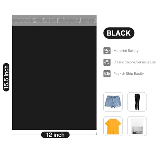 Metronic Poly Mailers 12X15.5 500 Pack, Self Seal Shipping Bags for Clothing, Waterproof and Tear-Proof Shipping Envelopes for Business, Mailers Poly Bags Packaging Bags, Black - color: Black, size: 12x15.5 500 pieces
