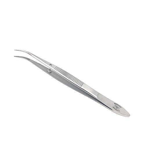 Stainless Steel General Purpose Lab Twezers Forceps with Curved Point Tips (4.5 in.)