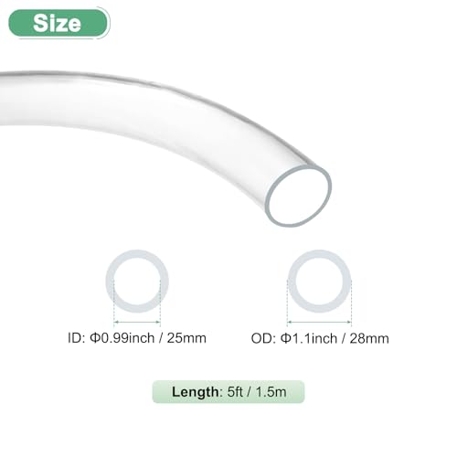 M METERXITY Clear Plastic Tubing, 0.99Inch(25mm) ID 1.1Inch(28mm) OD, 5ft(1.5m) Length PVC Tube Low Pressure Flexible Vinyl Tubing for Garden/Water Hose Airline Tube Aquarium - size: 0.99"×1.1"×5ft