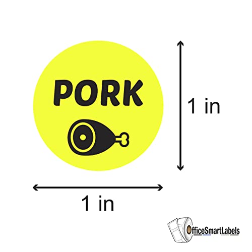 OfficeSmartLabels - 1 Pack of 300 - Yellow - 1 Inch Round Pork Stickers for Deli's, Restaurants, Supermarkets, Food Labeling or Butchers - color: Pork, size: 300 Labels