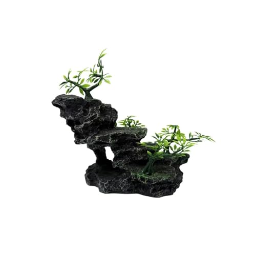 Fish Tank Decorations Aquarium Mountain View Stone Decorations Resin Rock Aquascaping with Hiding Cave, Fish Tank Accessories Aquarium Ornaments with Small Plants (BS) - color: Bs