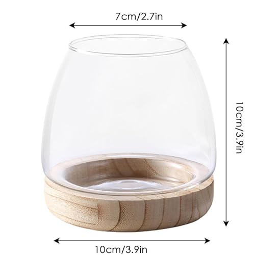 Glass Fish Bowl with Wooden Base, Transparent Small Aquarium Desktop Tank Vase Plant Terrarium Vase Home Decor, Multipurpose Aquarium Bowl for Betta Fish Goldf-ish - size: Diameter - 10cm