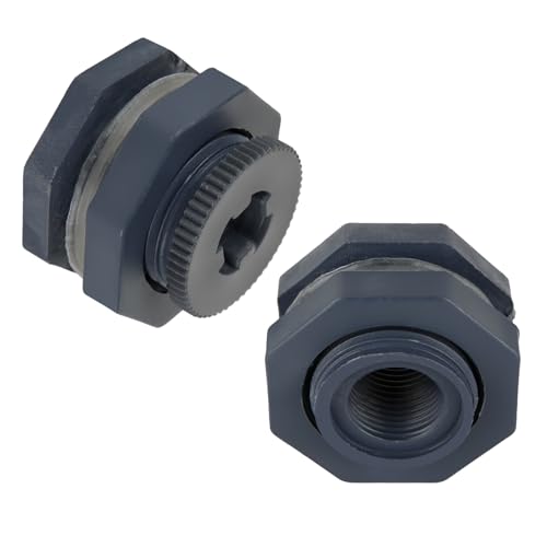 10PCS Bulkhead Fitting 1/2 inch Double Threaded Bulkhead Water Tank Connector PVC Bulkheads Fitting Threaded Thru-Bulk Pipe Fittings for Rain Barrels, Aquariums, Ponds, Water Tanks