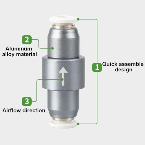 MiOYOOW Aquarium CO2 Check Valve, One Way Non-Return, Self Locking, Aluminum Alloy, 0.3 Bar Push Pressure for OD 6mm Air Pipes, Quick Connect Inline Valve for Fish Tank CO2 System