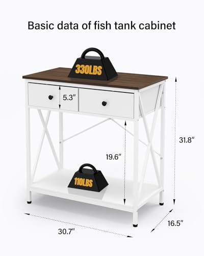 Fish Tank Stand 29 Gallon: Sturdy Aquarium Stand with Accessories Storage - Metal Fish Tank Table for 20-29 Gallon Reptile Breeder Turtle Terrarium - 30.7"x16.5" Weight Capacity 330 lbs - color: White, size: 20-29 Gallon