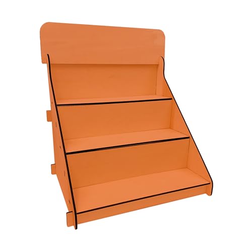 Wooden Portable Retail Table Display Stand Countertop 3 Step Riser Craft Shows, Farmers Markets Tradeshows |No Hardware Assembly Flat Pack Soap Display CBD Jewelry Spices Cups Tumblers Coasters | Orange - color: Orange