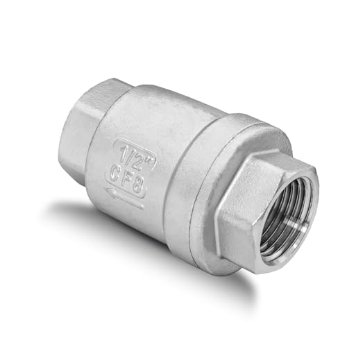1/2" NPT Stainless Steel Spring Check Valve, WOG1000 NPT Thread unleaded In-Line Vertical Check Valve Non Return One Way Counterflow to Prevent the Medium Backflow for Oil Water Gas Air DN15 - size: 1/2"-NPT