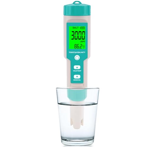 Pool Salt Tester - Multifunctional 5 in 1 Salinity, PH, TDS, EC, and Temperature Meter, Pool Salinity Testing Kit, Digital Salinity Tester for Swimming Pool,Saltwater, Sea Water, Aquarium - color: Green