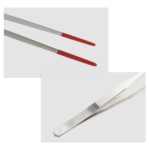 Reptile Feeding Tongs, Stainless Steel Lizard Feeding Tongs, Aquarium Straight Feeding Tweezers for Reptiles with Rubber Tip, Terrarium Feeding Tongs for Gecko, 10.63" L, Black - color: Red, size: 14.96"