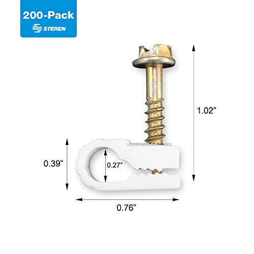 STEREN Coaxial Cable Clips - Cable Holder - Wire Clips - Siding Clips for Hanging - Cord Holder for Desk - Cable Clamps (White, 200 Count - Single Screw) - color: White, size: 200 Count - Single Cable