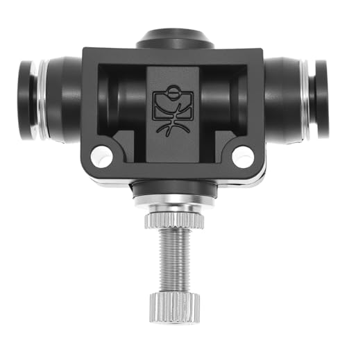 QWORK 1/4 Copper Air Flow Control Valve with Push-to-Connect Fitting, 1/4" Tube OD, Union Pneumatic Speed Control Flow Controller, 5 Pack