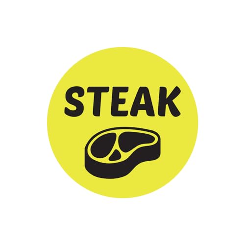 Steak Stickers - 1 Inch Round Circle Steak Labels in Bright Yellow for Restaurant Deli Food Truck Supermarket Grocery Store Food Meal Menu Choice Sticker Package Label - 300 Count/Pack - color: Turkey, size: 300 Labels