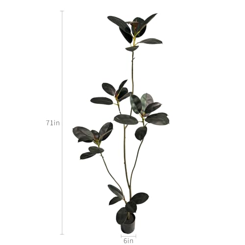 Artificial Rubber Tree,6ft Tall Fake Plants Artificial Rubber Plants for Indoor, Fake Trees for Office Home Living Room Floor Patio Greening Porch Decor。
