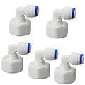 1/2"F Elbow to 1/4" Push-Fit for RO Water Filter, 5 Pcs | Female elbow quick-connect fitting connects 1/2" thread to 1/4" hose for RO filters, beverage dispensers & water systems. - style: 1/2"FPT to 1/4" QC Elbow Adapter