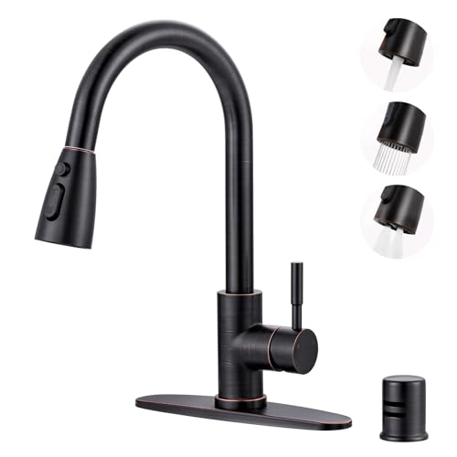 Kitchen Faucet with Air Gap: WOWOW Stainless Steel Kitchen Sink Faucet and Dishwasher Air Gap Kits for Kitchen Sink 2 or 4 Hole, Oil Rubbed Bronze Kitchen Faucet Combo with Sprayer - color: C: Oil Rubbed Bronze, style: Kitchen Faucet with Air Gap Kit