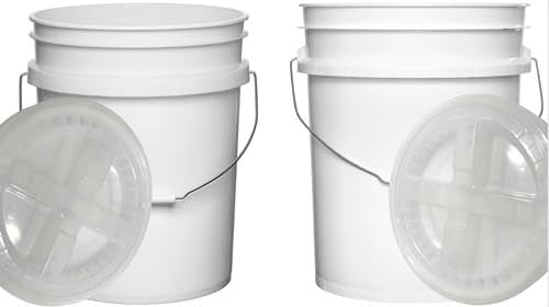 House Naturals Food Grade 5 Gallon Made in USA Plastic Bucket with Air Tight Screw on Lid (White Buckets with Clear Lids) - color: White Buckets With Clear Lids