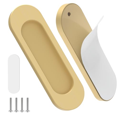 2 Pack Self Stick Sliding Door Handles, Aluminum Alloy 4 Inch Self Adhesive Cabinet Knobs for Push-Pull Glass Barn Doors, Closets, Wardrobes, Windows (2, Champagne) - color: Champagne