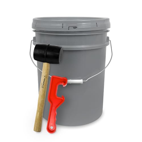 ePackageSupply 5 Gallon Plastic Bucket with Airtight Lid | Made in USA | Food Grade Bucket | BPA-Free | Heavy Duty 90 Mil All Purpose Pail | One 12" Rubber Mallet & One Lid Opener Included | 1 Pack - color: Gray, size: 1 Pack