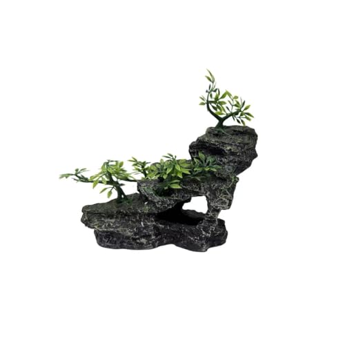 Fish Tank Decorations Aquarium Mountain View Stone Decorations Resin Rock Aquascaping with Hiding Cave, Fish Tank Accessories Aquarium Ornaments with Small Plants (BS) - color: Bs
