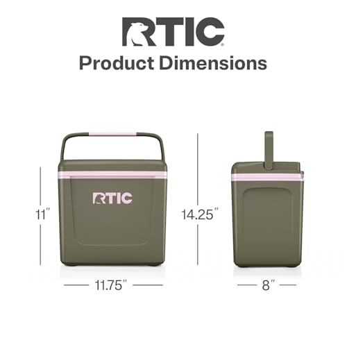 RTIC 8 QT Road Trip Personal Cooler, Small, Compact, Insulated, Portable Ice Chest Box for Food, Drink, Beverage, Beach, Camping, Picnic, Fishing, Boat, 12-Can Capacity - color: Olive/Pale Pink
