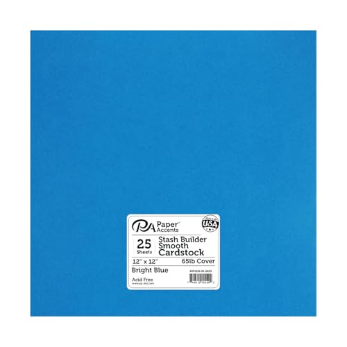 PA Paper Accents Stash Builder Cardstock 12" x 12" Bright Blue, 65lb colored cardstock paper for card making, scrapbooking, printing, quilling and crafts, 25 piece pack - color: Bright Blue