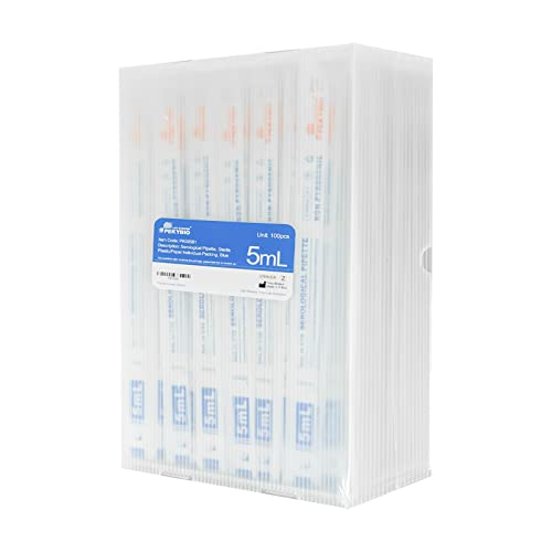 PEKYBIO Polystyrene Serological Pipettes Individually Wrapped Sterile Plastic Graduated Pipette 5ml, Pack of 100 - size: 5ML