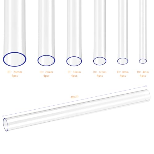 24pcs Rigid Tubing Assortment, 4mm 8mm 12mm 16mm 20mm 24mm ID, 1mm Wall thickness, with 48pcs Round Rubber Plugs For DIY and Home Repairs