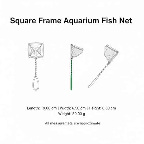 Square Frame Aquarium Fish Net with Green Mesh (1 PC) - size: 7.48 x 2.56 x 2.56"