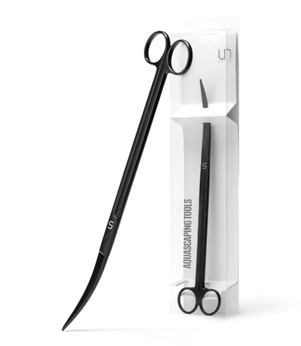 UNS Aquascaping Tools - Stainless Steel, Rust Resistant, Freshwater Planted Tank, Saltwater Reef Aquarium Maintenance Accessory - Trimming Stems & Carpets, Coral Cutting - Curved Scissors, Black - color: Black