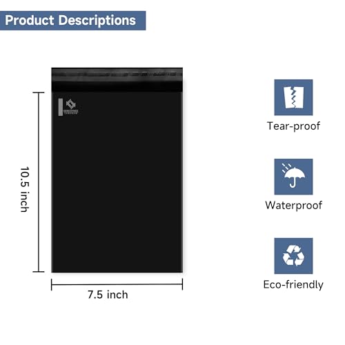 KKBESTPACK 7.5X10.5 100 PCS Poly Mailers Shipping Bags for Small Business – Self Sealing Package Envelopes - color: Black, size: 7.5" x 10.5" 100 pcs
