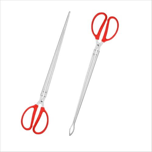Stainless steel crab and reptile feeding pliers, 15 inch double pack, straight mouth and curved serrated jaws, suitable for live seafood and pet care