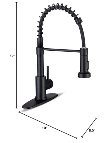 Kitchen Faucets with Pull Down Sprayer Commercial Industrial Stainless Steel Single Handle Single Hole Spring Farmhouse RV Sink Faucet, Matte Black Kitchen Faucet for Laundry Utility Room Sink - color: Matte Black, style: Classic