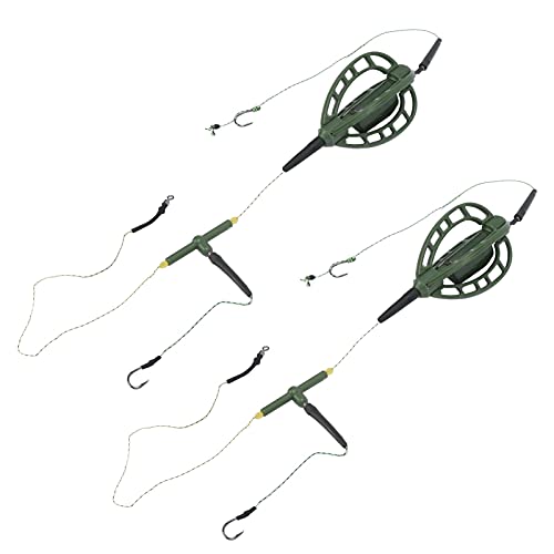 Carp Fishing Bait Cage Feeder with Wire Hook Rigs, Sturdy European Style Long Line Nesting Trap Device Inline Method Inserted Weight Quick Sinking Durable Angler Lure Equipment Tackle 2PCS - size: 48G