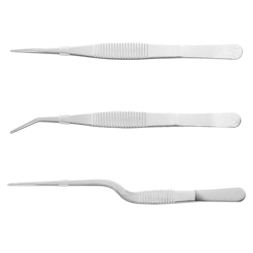 Stainless Steel Tweezers Set for Small Gardening and Kitchen, Multi-Purpose Tools Silver Tweezers (3Pcs, 6.22Inches / 6.33Inches / 6.4Inches)