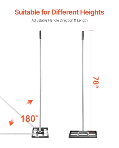 VEVOR Lawn Leveling Rake, Lawn Leveler with 78 in Handle, 17x10 in Ground Plate, Rust-Resistant Carbon Steel Soil Leveler, 5 Heights Adjustable, Effort Saving Lawn Leveling Tool for Yard Golf Court - size: 17"x10", style: Classic: Carbon Steel