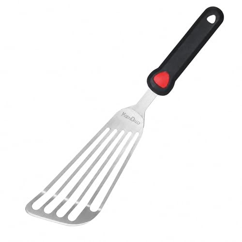 KSENDALO Thin Flexible & Sturdy Fish Spatula Stainless Steel for Kitchen Cooking Use Fish Spatula Egg Flipper Bbq Flipper Stainless Steel Blade Silicone Handle Heat Resistant Dishwasher Safe-Silver