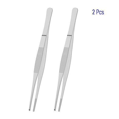 2 PCS 7.1 Inch Stainless Steel Tweezers, with Straight Round Blunt Serrated Tip, 3/64 Inch Thickness Stainless Steel, Multipurpose Daily Garden Home Lab Craft Repairing Tool - size: 7.1"L(3/64"T)