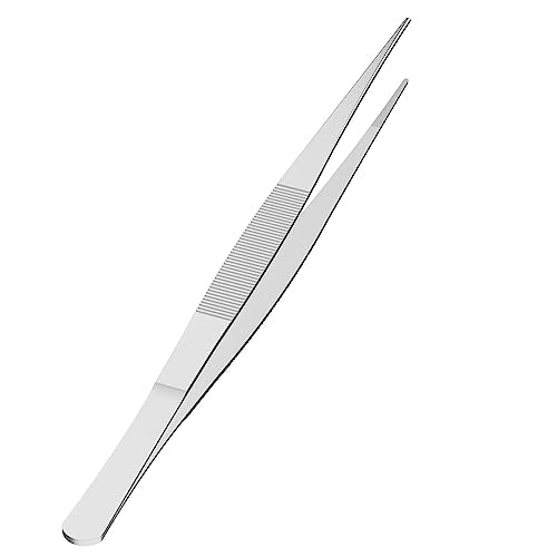 5 Inch Stainless Steel Tweezers, Straight pointed Serrated Tips, Perfectly Aligned, 3/64 Inch Thickness Stainless Steel, Multipurpose Daily Garden Home Lab Craft Repairing Tool - size: 5"L(3/64"T)