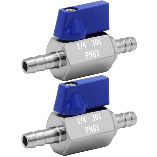 2PCS Stainless Steel 1/4" Mini Ball Valve Shut Off Valve 1/4" Hose Barb - size: 1/4" Hose Barb, style: Pack of 2