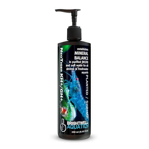 Brightwell Aquatics NeoTiger KH+/GH+ Mineral Supplement Balances Hardness in RO/DI Water with Calcium Magnesium Potassium Sodium for Shrimp Fish Planted Aquariums, 250 ml - size: 250-ml
