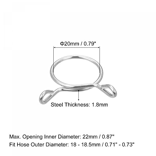 uxcell Fuel Line Hose Clips, 20pcs 20mm ID Fit 21.5-22mm OD Hose 304 Stainless Steel Water Pipe Air Tubing Spring Hose Clamps for Motorcycle Scooter - size: 20mm