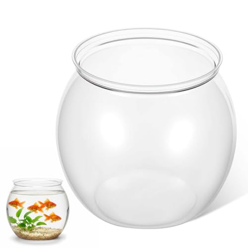 Mini Plastic Fish Bowl, 50 oz Decorative Fish Bowls Unbreakable Plastic Betta Fishes Tank Clear Round Desktop Vases Bowls for Home Decor, Centerpiece Vases, Candy, Party Favors (Style 2)