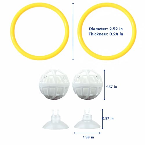 Betta Fish Enrichment Toys Ring and Filter Balls set, Fishes Ring Enrichment Toy and Tank Cleaner Ball, Aquarium Feeding Rings with Nitrifying Balls, Betta Fish Tank Accessories (Yellow, 6.4cm) - color: Yellow