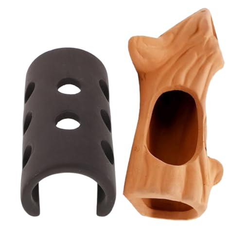 VOSAREA 2pcs Aquarium Breeding Cave and Shrimp Shelter Ceramic Fish Tank Decorative Shelter Red Clay Tree Stump Design, Small Betta Fish and Shrimp Hiding Hideout for Freshwater Aquatic