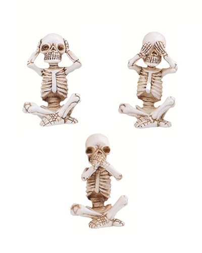 3 Pcs Aquarium Skeleton Decor - Waterproof Resin Hear No See No Speak No Evil Figurines for Fish Tank, Halloween Gothic Underwater Scene Setup